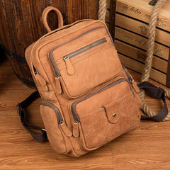 Brown Casual Leather Mens 13 inches Travel Backpacks Computer Backpack for Men