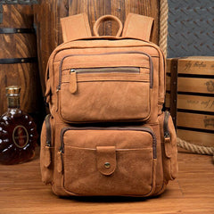 Brown Casual Leather Mens 13 inches Travel Backpacks Computer Backpack for Men