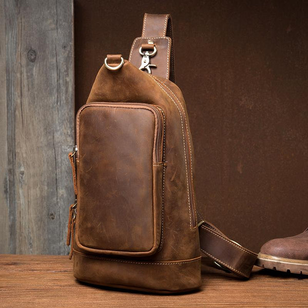 Brown Casual Leather Mens 8 inches Sling - Back View