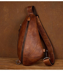 Brown Casual Leather Mens Sling Bag Chest Bags Brown SLing Pack One Shoulder Backpack for Men