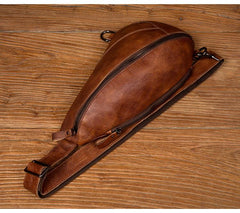 Brown Casual Leather Mens Sling Bag Chest Bags Brown SLing Pack One Shoulder Backpack for Men