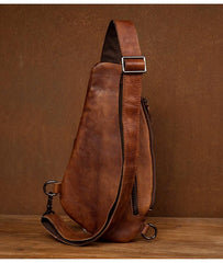 Brown Casual Leather Mens Sling Bag Chest Bags Brown SLing Pack One Shoulder Backpack for Men