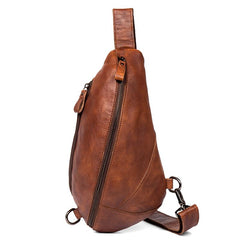 Brown Casual Leather Mens Sling Bag Chest Bags Brown SLing Pack One Shoulder Backpack for Men