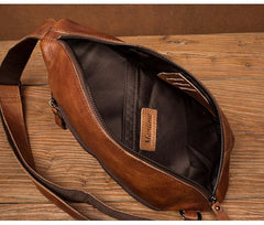 Brown Casual Leather Mens Sling Bag Chest Bags Brown SLing Pack One Shoulder Backpack for Men