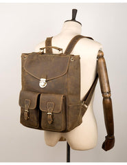 Brown Casual Mens Leather 15-inch Large Backpack Black Travel Backpacks School Backpacks for men