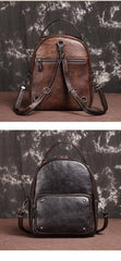 Brown Cool LEATHER Womens Small Red Backpack Mini College Backpack For Women