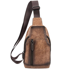 Brown Cool LEATHER MENS 8 inches Tan Sling Bag One Shoulder Backpack Blue Chest Bag For Men