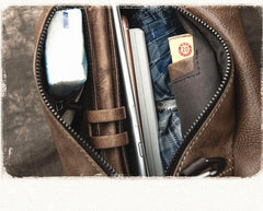 Brown Cool LEATHER MENS Sling Bag One Shoulder Backpack Chest Bag For Men