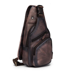 Brown Cool LEATHER MENS 8'' Sling Bag Coffee Chest Bag Brown One Shoulder Bag For Men