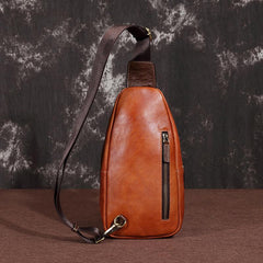 Brown Cool LEATHER MENS 8 inches Sling Bag One Shoulder Backpack Dark Brown Chest Bag For Men