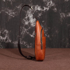 Brown Cool LEATHER MENS 8 inches Sling Bag One Shoulder Backpack Dark Brown Chest Bag For Men