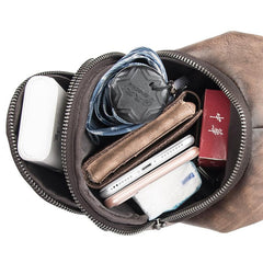 Brown Cool LEATHER MENS Sling Bag 8 inches Small Gray One Shoulder Backpack Chest Bag For Men