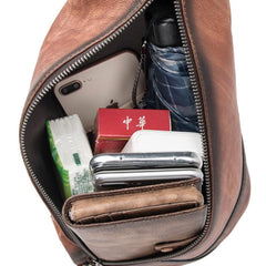 Brown Cool LEATHER MENS Retro Tan Sling Bag One Shoulder Backpack Blue Chest Bags For Men
