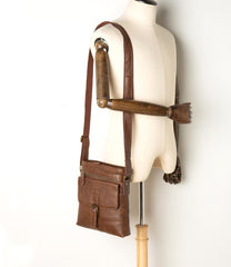 Cool Brown Leather Vertical Side Bags Messenger Bag Brown Courier Bag Postman Bag for Men