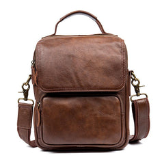 Cool Brown Leather 10 inches Vertical Small Briefcase Side Bags Messenger Bag Courier Bag for Men