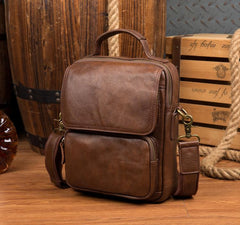 Cool Brown Leather 10 inches Vertical Small Briefcase Side Bags Messenger Bag Courier Bag for Men