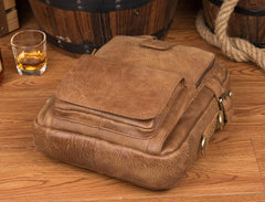 Cool Brown Leather 12 inches Vertical Courier Bags Messenger Bags Camel Postman Bags for Men