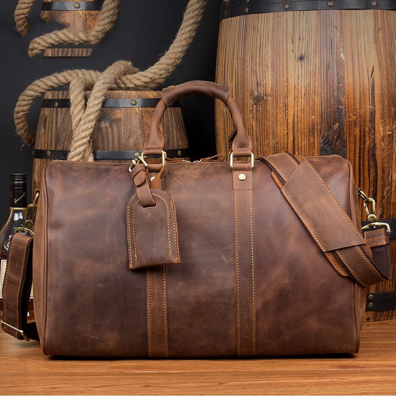 big shoulder bags for men travel Cool Brown Leather 16 inches Black Shoulder Weekender Bag Travel Bags Duffle luggage Bag for Men