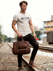 Cool Brown Leather 16 inches Travel Briefcase Side Bag Travel Handbag Luggage Bag for Men