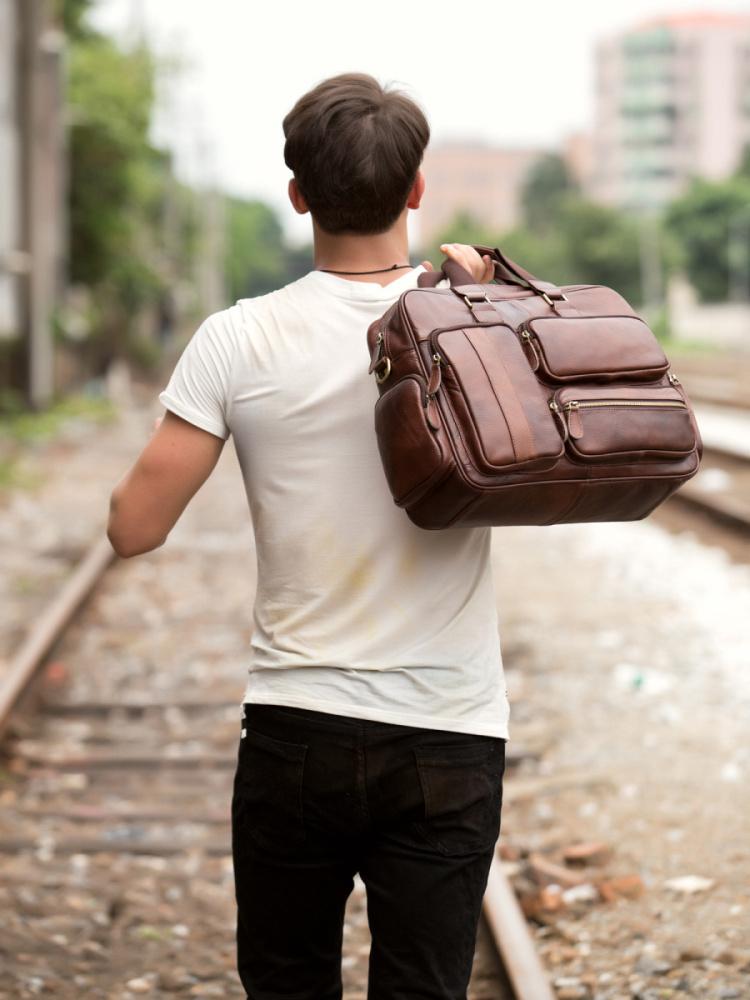 Cool Brown Leather 16 inches Travel Briefcase Side Bag Travel