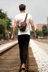 Cool Brown Leather One Shoulder Backpack Sling Bags Crossbody Pack for Men