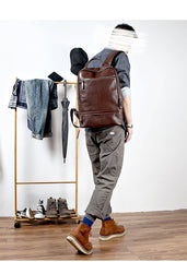 Brown Cool Leather Mens School Backpack College Backpack Computer Backpack For Men