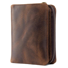 Brown Cool Leather Mens Trifold Small Wallet billfold Wallet Bifold Pocket Small Wallet for Men