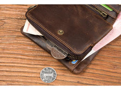 Brown Cool Leather Mens Trifold Small Wallet billfold Wallet Bifold Pocket Small Wallet for Men