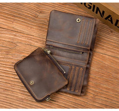 Brown Cool Leather Mens Trifold Small Wallet billfold Wallet Bifold Pocket Small Wallet for Men