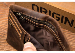 Brown Cool Leather Mens Trifold Small Wallet billfold Wallet Bifold Pocket Small Wallet for Men