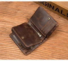 Brown Cool Leather Mens Trifold Small Wallet billfold Wallet Bifold Pocket Small Wallet for Men