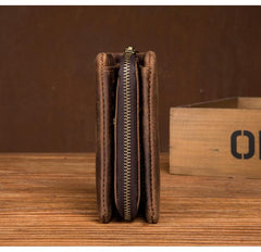 Brown Cool Leather Mens Trifold Small Wallet billfold Wallet Bifold Pocket Small Wallet for Men
