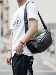 Brown Cool Leather Mens Saddle Messenger Bag Black Courier Bag Black Postman Bag For Men
