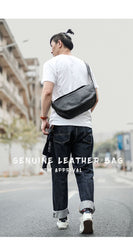 Brown Cool Leather Mens Saddle Messenger Bag Black Courier Bag Black Postman Bag For Men