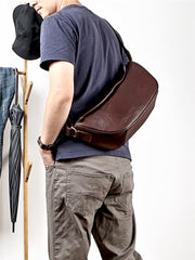 Brown Cool Leather Mens Saddle Messenger Bag Black Courier Bag Black Postman Bag For Men