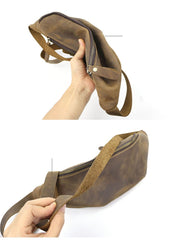 Brown Cool Leather Mens Fanny Pack Hip Pack Bum Pack Waist Bag Pack For Men