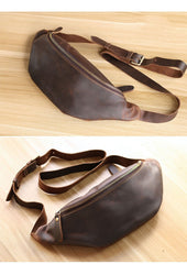 Brown Cool Leather Mens Fanny Pack Hip Pack Bum Pack Waist Bag Pack For Men