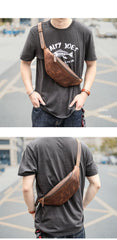 Brown Cool Leather Mens Fanny Pack Hip Pack Bum Pack Waist Bag Pack For Men