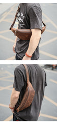 Brown Cool Leather Mens Fanny Pack Hip Pack Bum Pack Waist Bag Pack For Men