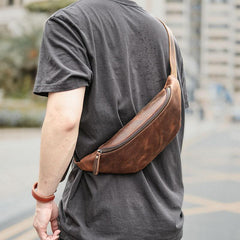 Brown Cool Leather Mens Fanny Pack Hip Pack Bum Pack Waist Bag Pack For Men