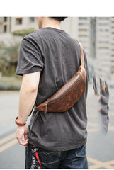 Brown Cool Leather Mens Fanny Pack Hip Pack Bum Pack Waist Bag Pack For Men