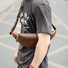 Brown Cool Leather Mens Fanny Pack Hip Pack Bum Pack Waist Bag Pack For Men