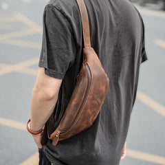 Brown Cool Leather Mens Fanny Pack Hip Pack Bum Pack Waist Bag Pack For Men