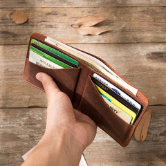 Brown Cool Leather Mens Small Wallet Bifold Vintage Slim billfold Wallet for Men