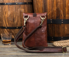 Brown Cool Leather Mens Belt Pouch Bag Mini Messenger Bag Side Bag Waist Bag for Men