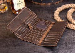 Cool Dark Brown Mens long Wallet Trifold Multi Cards Long Wallet  for Men