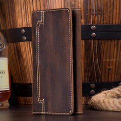 Cool Dark Brown Mens long Wallet Trifold Multi Cards Long Wallet  for Men