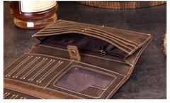 Cool Dark Brown Mens long Wallet Trifold Multi Cards Long Wallet  for Men