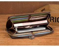 Brown Cool Mens long Wallet Wristlet Bag Clutch Wallet Mobile Long Wallet for Men