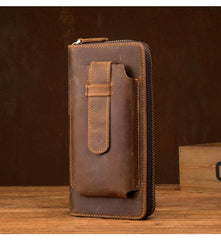 Brown Cool Mens long Wallet Wristlet Bag Clutch Wallet Mobile Long Wallet for Men